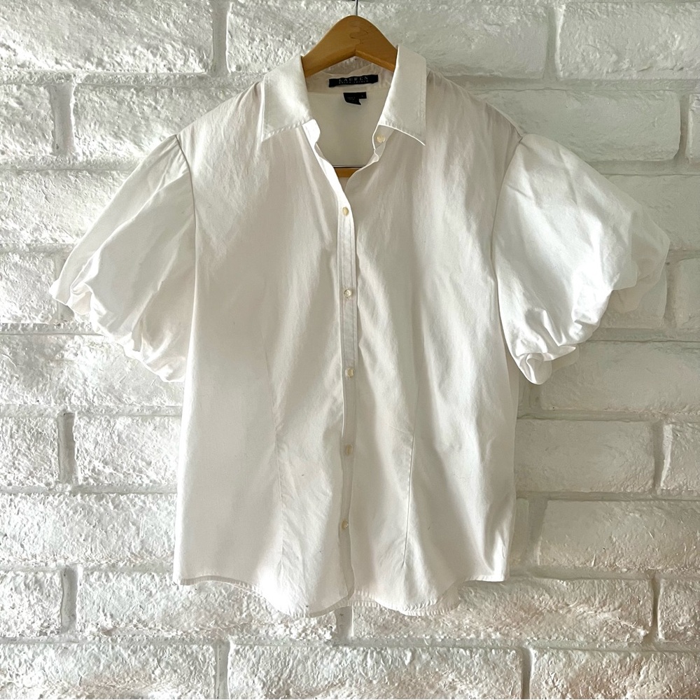 Ralph Lauren White Puff Sleeve Blouse with Peter Pan Collar